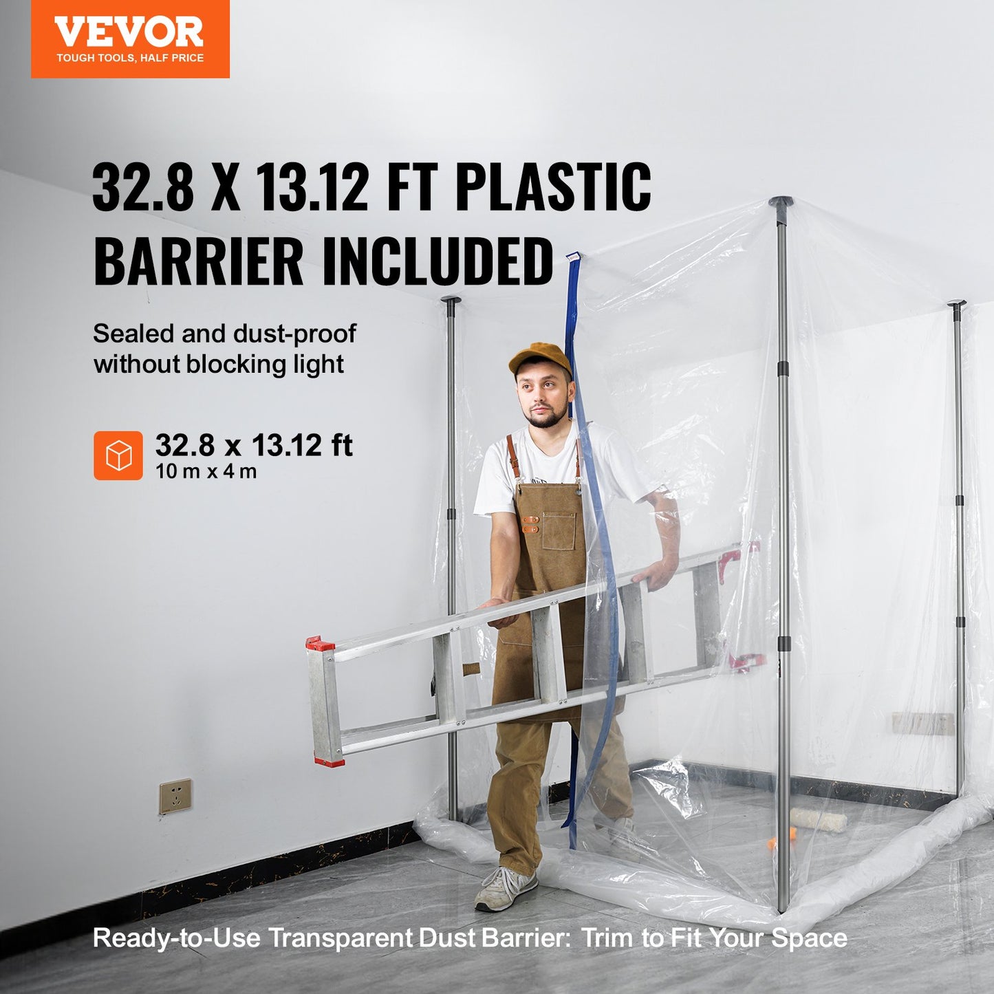 VEVOR Dust Barrier Poles, 12 Ft Barrier Poles, Dust Barrier System with 4 Telescoping