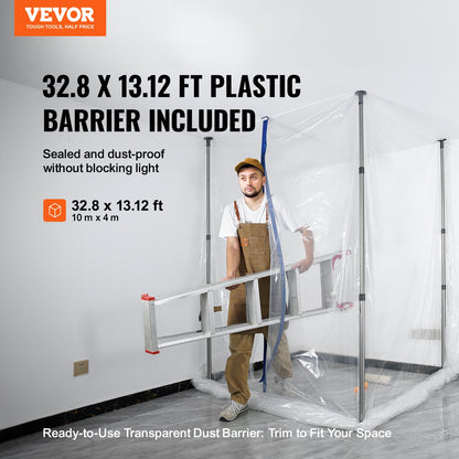 VEVOR Dust Barrier Poles, 12 Ft Barrier Poles, Dust Barrier System with 4 Telescoping