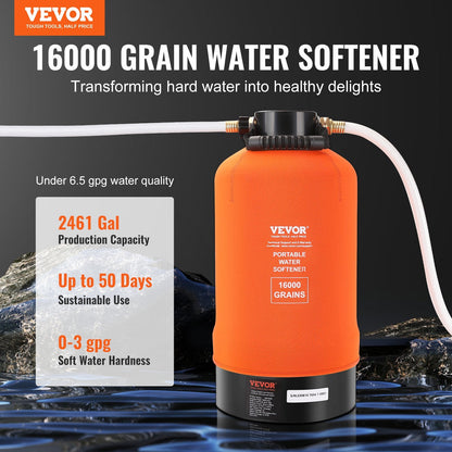 Portable 16,000 Grain Water Softener with 0.75m Brass Fittings for RVs and Boats