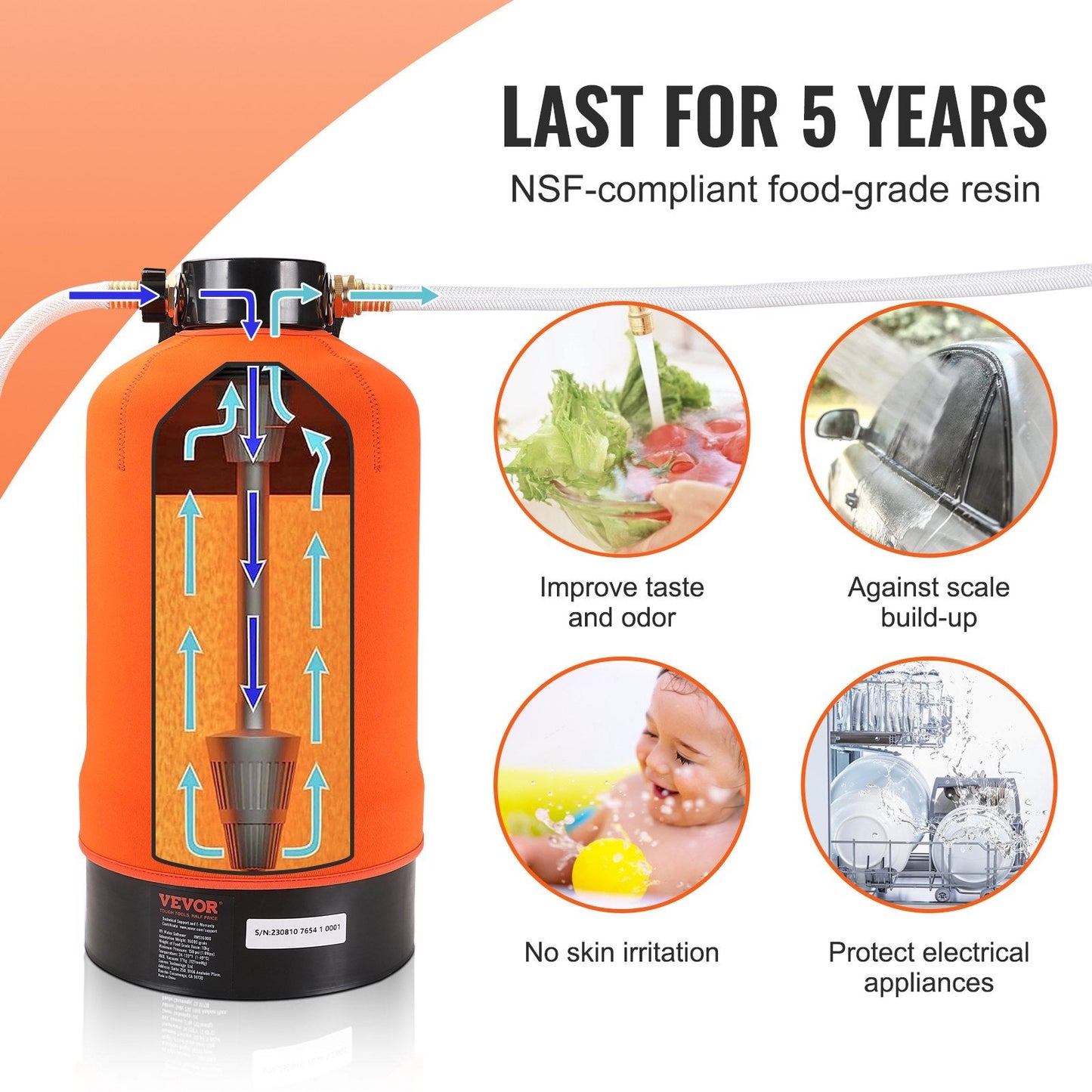 Portable 16,000 Grain Water Softener with 0.75m Brass Fittings for RVs and Boats