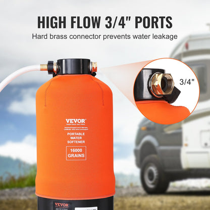 Portable 16,000 Grain Water Softener with 0.75m Brass Fittings for RVs and Boats