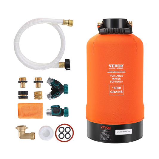 VEVOR RV Water Softener, 16,000 Grain Portable Water Softener, with 3/4" Brass Fittings