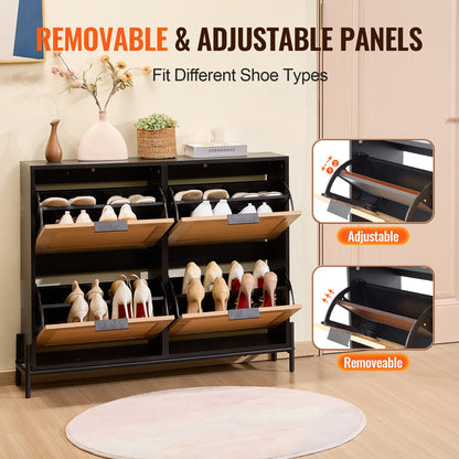 VEVOR Rattan Shoe Storage Cabinet Shoe Storage Organizer with 4 Flip Drawers
