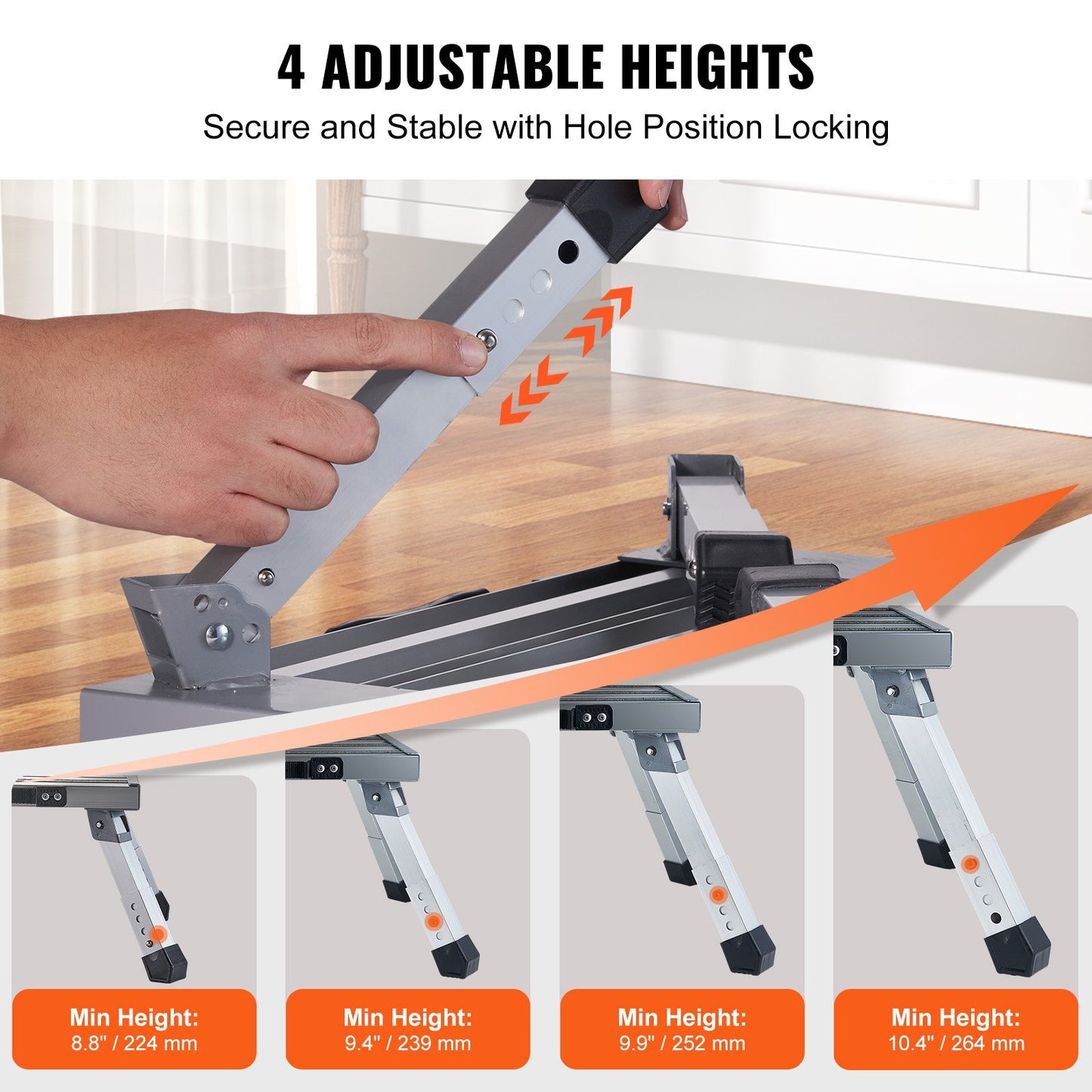 VEVOR Step Stool 1-Step 150KG Capacity, Folding Alumium Alloy Step Ladder Adjustable