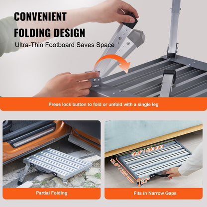 VEVOR Step Stool 1-Step 150KG Capacity, Folding Alumium Alloy Step Ladder Adjustable