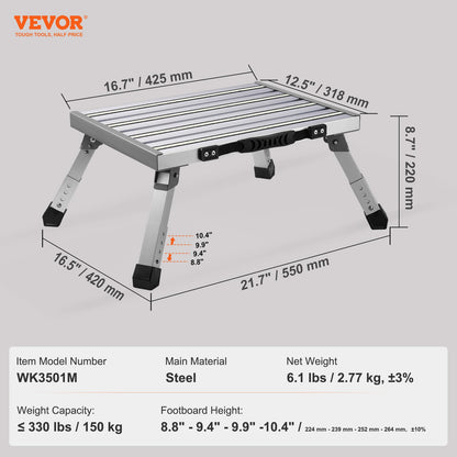VEVOR Step Stool 1-Step 150KG Capacity, Folding Alumium Alloy Step Ladder Adjustable