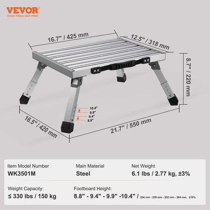 Folding Aluminum Step Stool, 150kg Capacity, Adjustable Height, Non-Slip Design