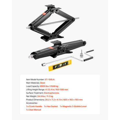 VEVOR RV Scissor Jacks 2948 kg 59.5cm RV Stabilizer Leveling Scissor Jacks 2 Set
