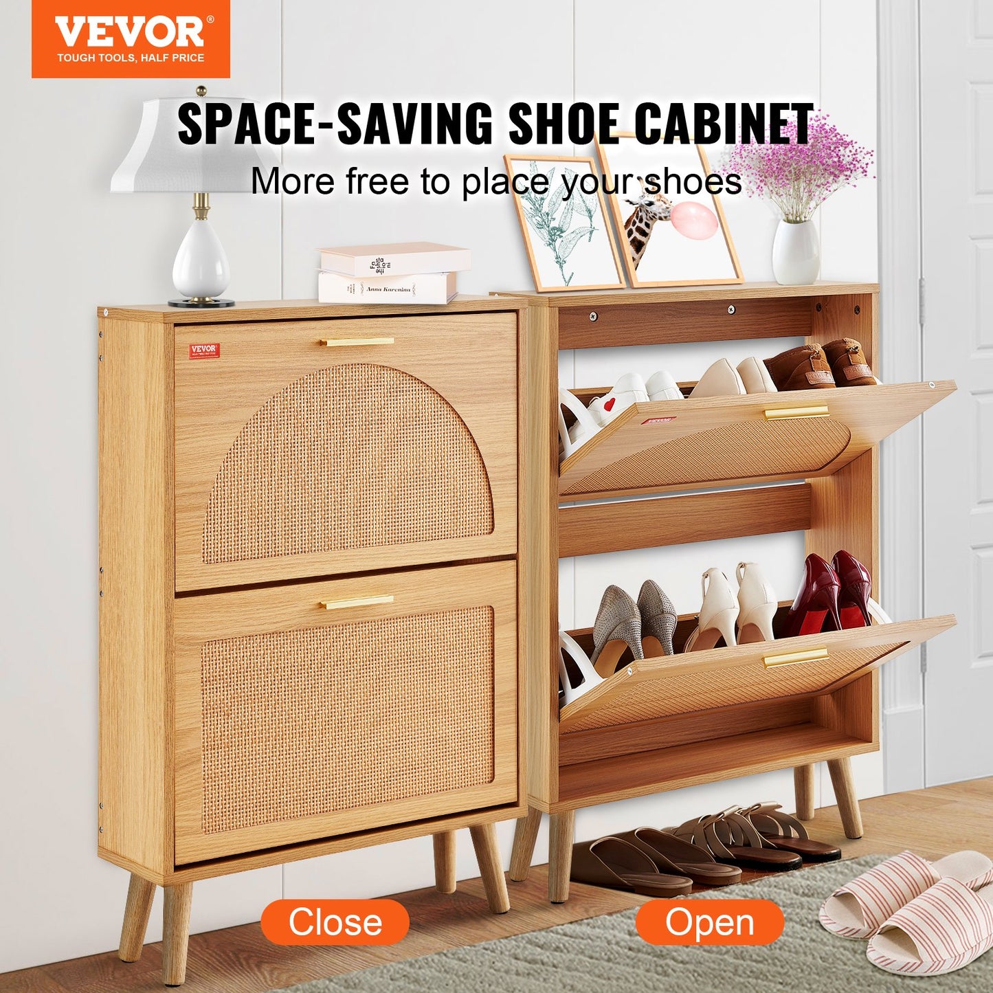 VEVOR Shoe Cabinet with 2 Flip Drawers, Shoe Storage Cabinet for Entryway, Free