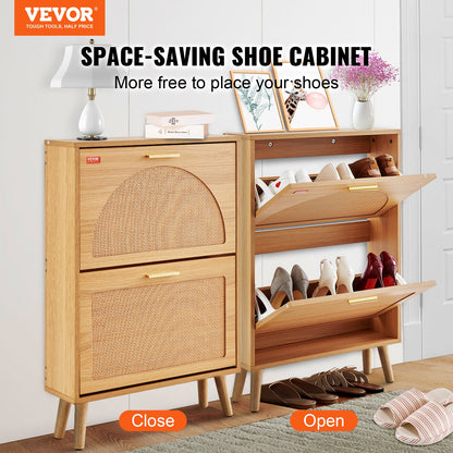 VEVOR Shoe Cabinet with 2 Flip Drawers, Shoe Storage Cabinet for Entryway, Free