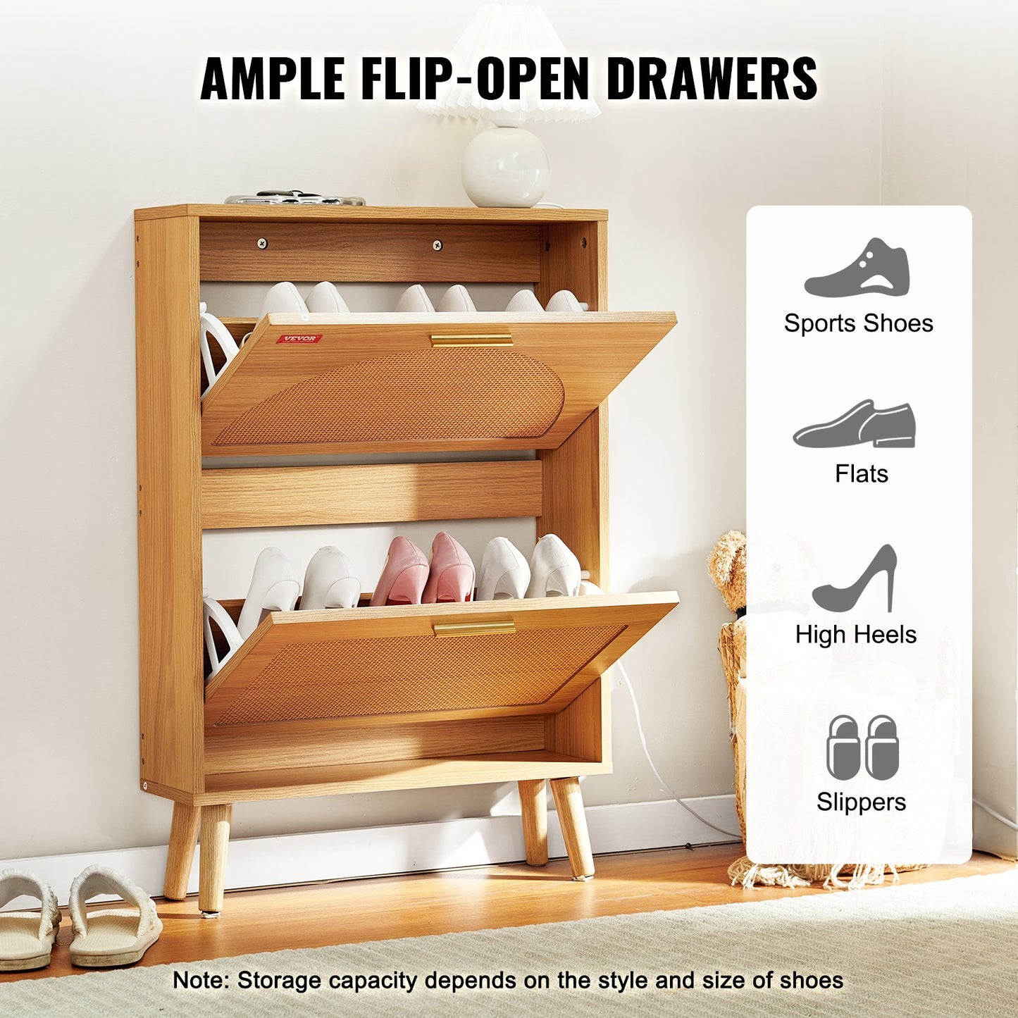 VEVOR Shoe Cabinet with 2 Flip Drawers, Shoe Storage Cabinet for Entryway, Free