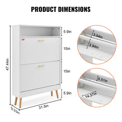 VEVOR Shoe Cabinet with 2 Flip Drawers, Shoe Storage Cabinet for Entryway, Free