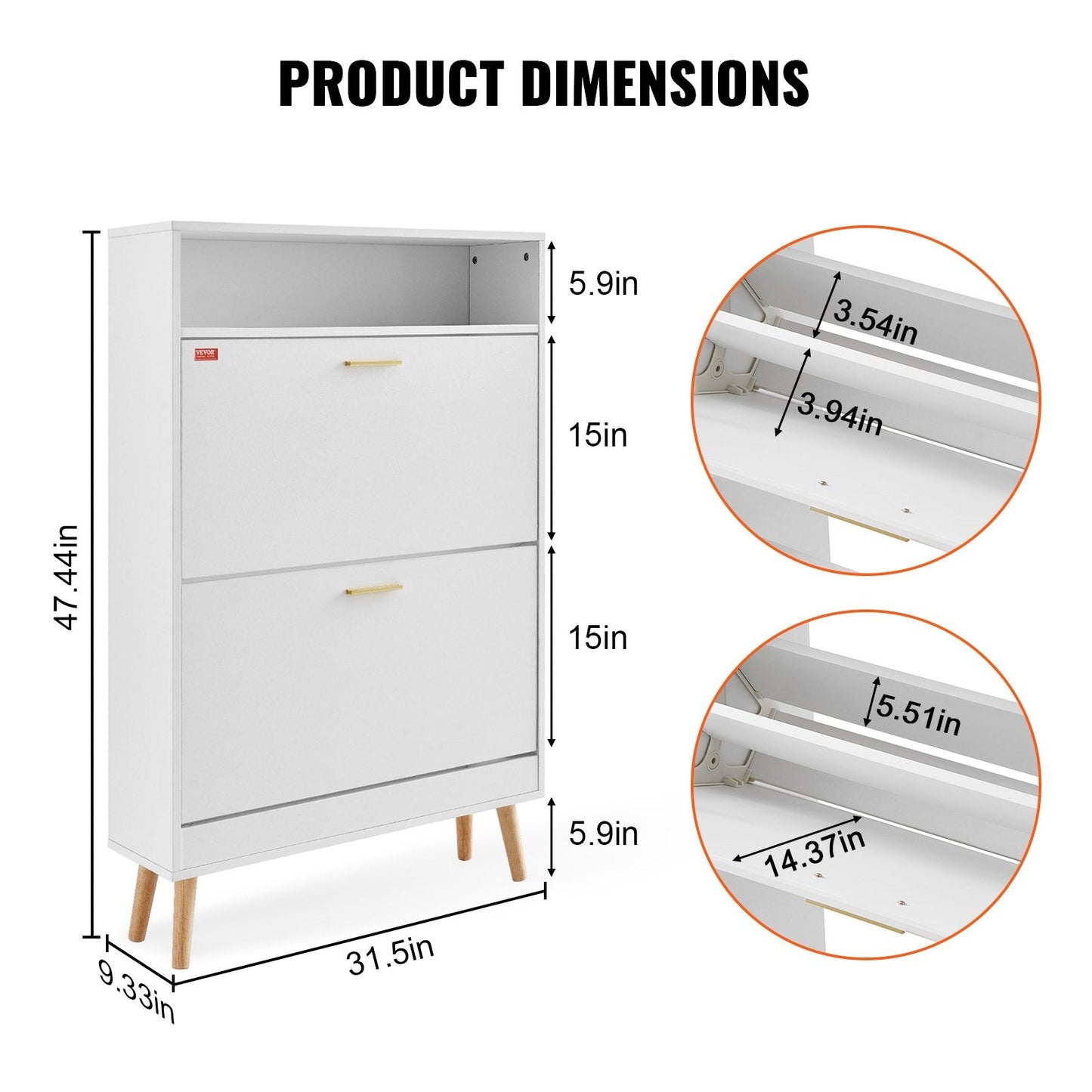 Shoe Cabinet with 2 Flip Drawers and Top Cubby for Entryway, 23.2 kg Capacity