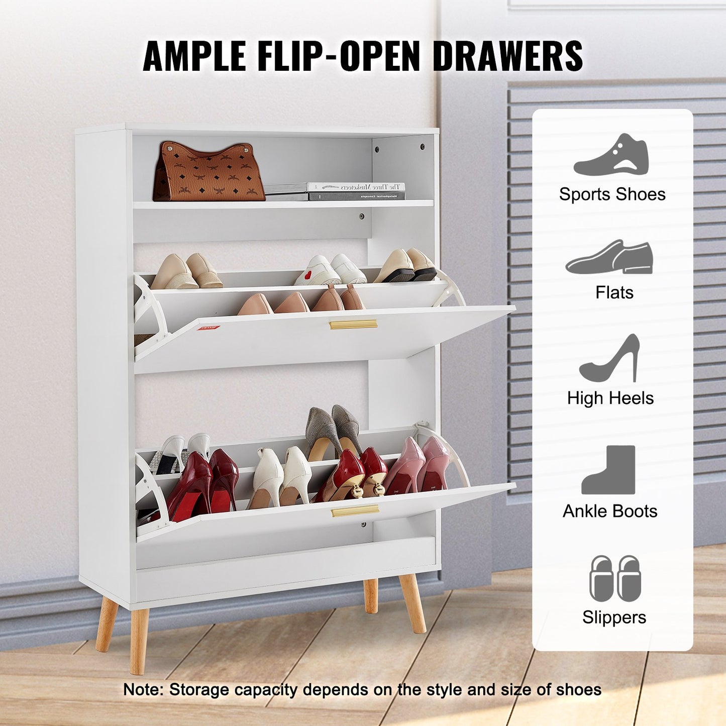 VEVOR Shoe Cabinet with 2 Flip Drawers, Shoe Storage Cabinet for Entryway, Free