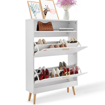 Shoe Cabinet with 2 Flip Drawers and Top Cubby for Entryway, 23.2 kg Capacity