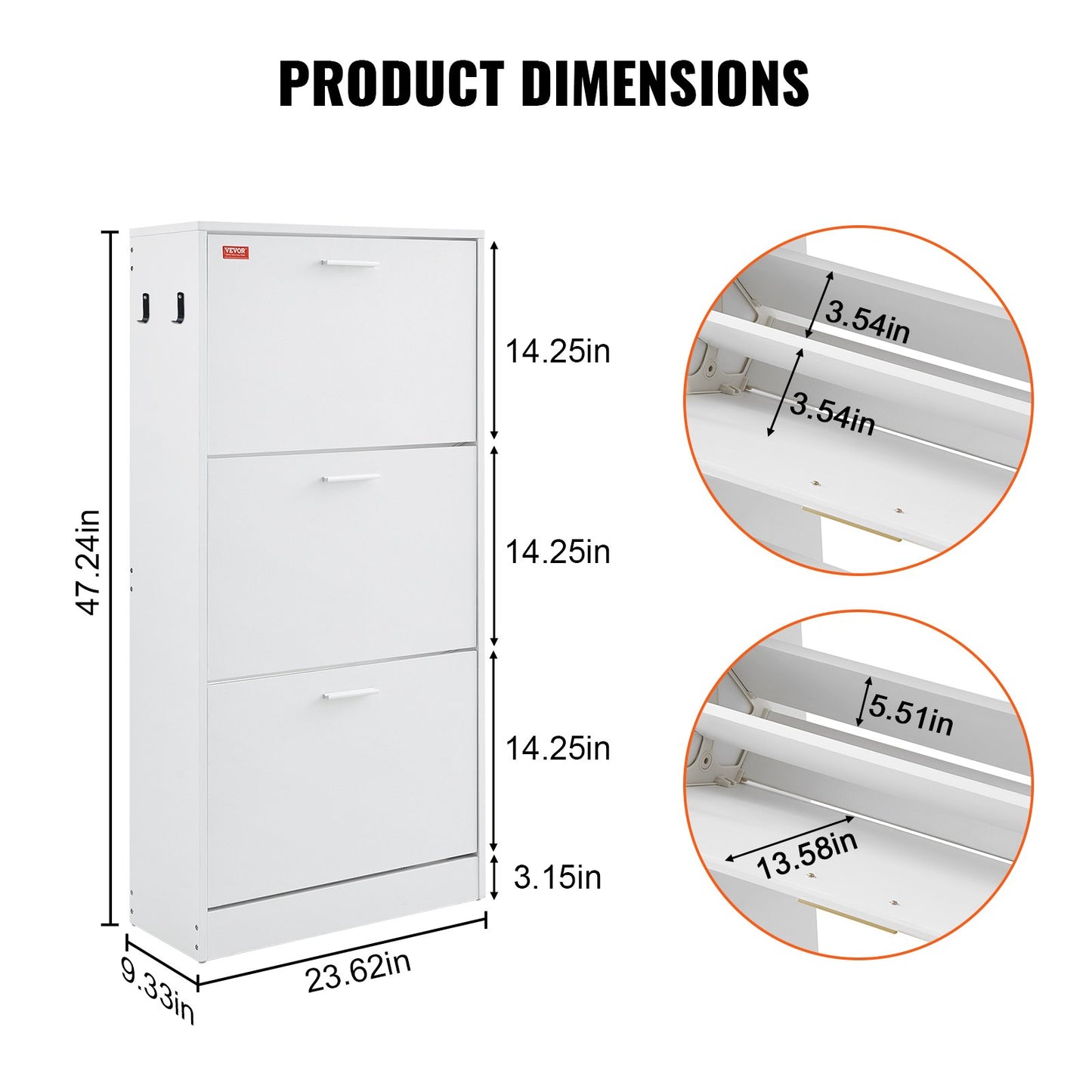 VEVOR Shoe Cabinet with 3 Flip Drawers, Shoe Storage Cabinet for Entryway, 23.6