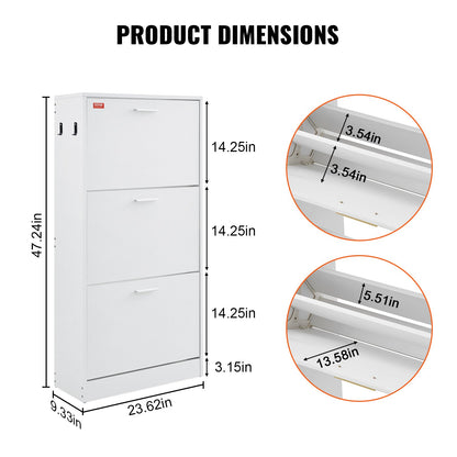 VEVOR Shoe Cabinet with 3 Flip Drawers, Shoe Storage Cabinet for Entryway, 23.6