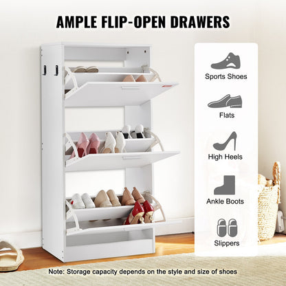 3-Drawer Shoe Cabinet with Side Hooks for Entryway, 0.6 x 0.24 x 1.2 m