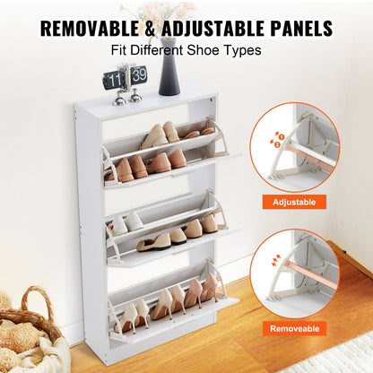 3-Drawer Shoe Cabinet with Side Hooks for Entryway, 0.6 x 0.24 x 1.2 m