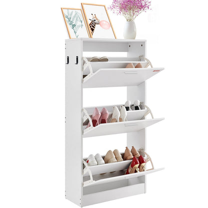 3-Drawer Shoe Cabinet with Side Hooks for Entryway, 0.6 x 0.24 x 1.2 m