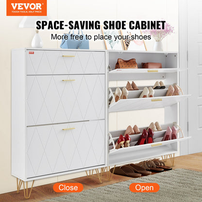 VEVOR Shoe Cabinet with 3 Flip Drawers, Shoe Storage Cabinet for Entryway, Free