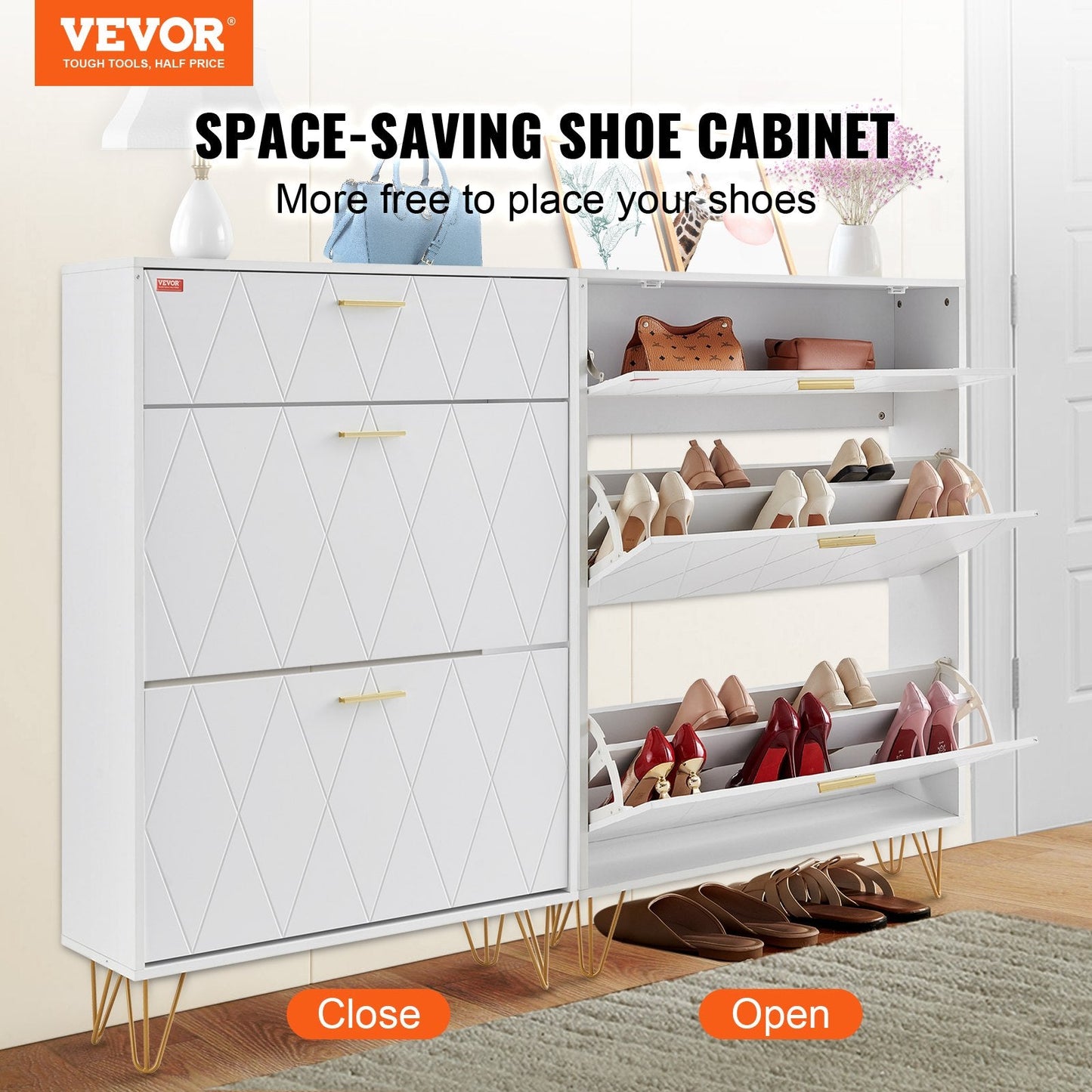 Three-Drawer Shoe Cabinet for Entryway, Free-Standing Space-Saving Organizer