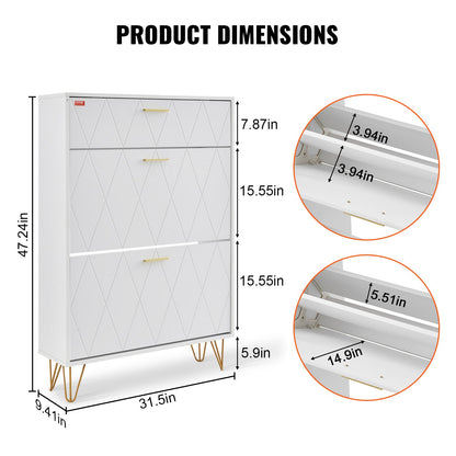 VEVOR Shoe Cabinet with 3 Flip Drawers, Shoe Storage Cabinet for Entryway, Free