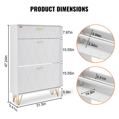 Three-Drawer Shoe Cabinet for Entryway, Free-Standing Space-Saving Organizer