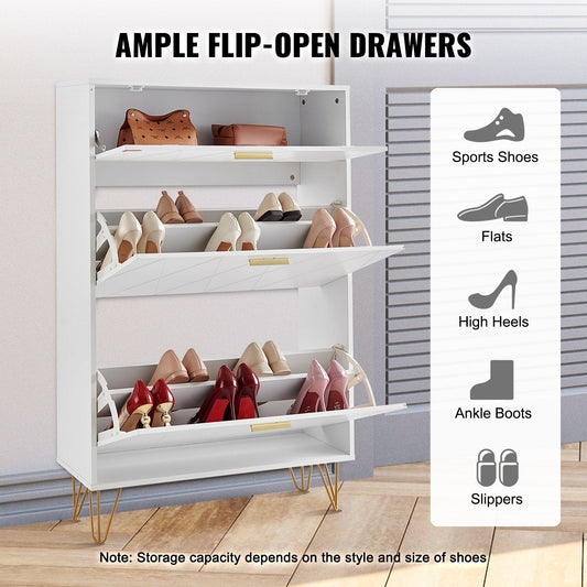 Three-Drawer Shoe Cabinet for Entryway, Free-Standing Space-Saving Organizer