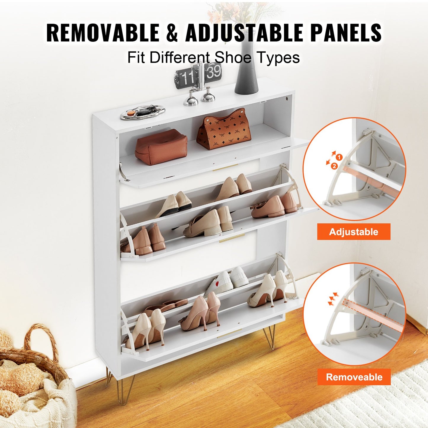 VEVOR Shoe Cabinet with 3 Flip Drawers, Shoe Storage Cabinet for Entryway, Free