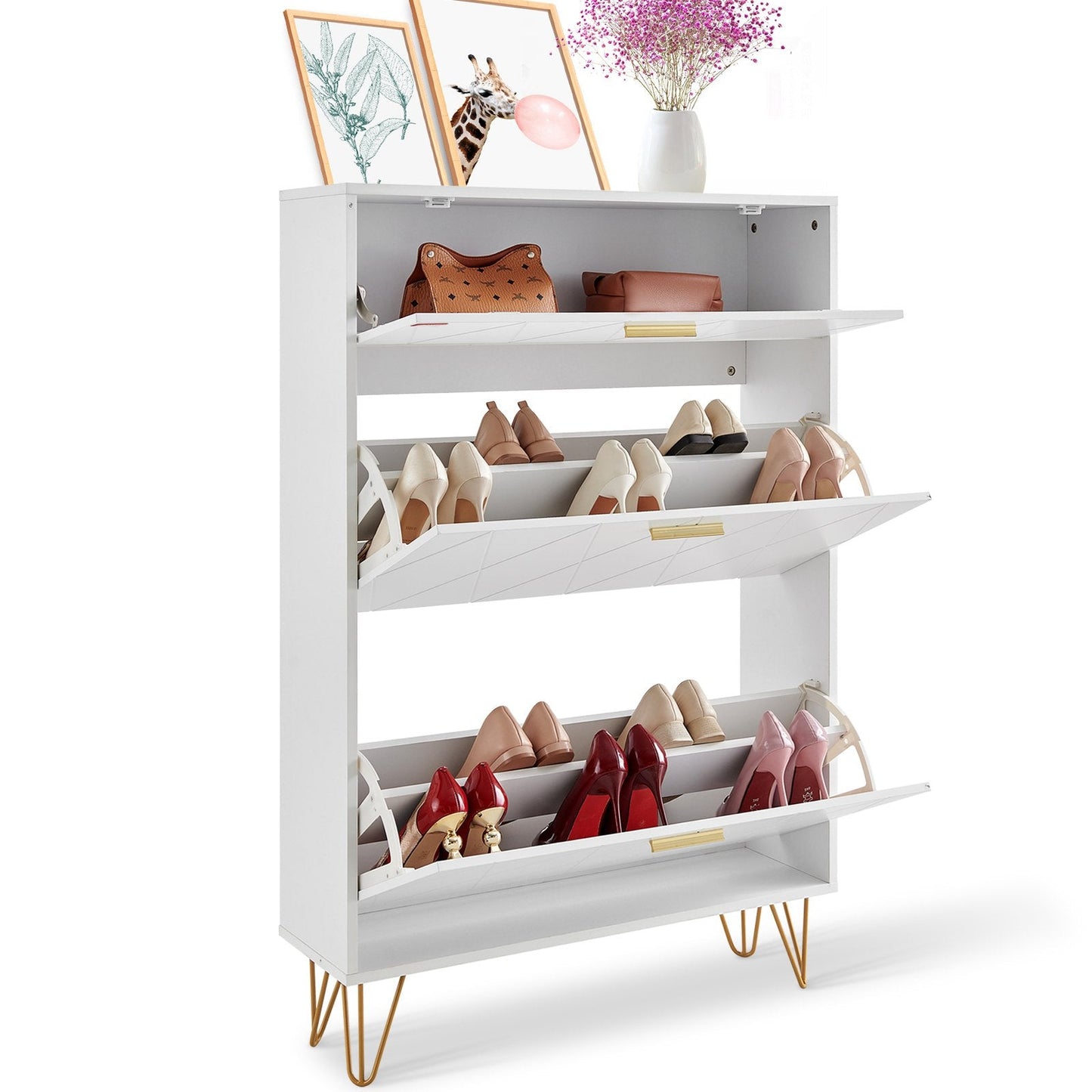 Three-Drawer Shoe Cabinet for Entryway, Free-Standing Space-Saving Organizer