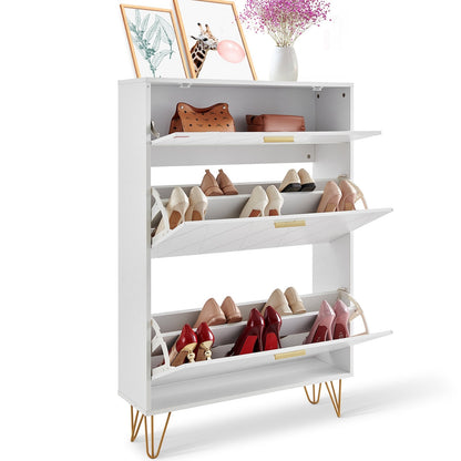 Three-Drawer Shoe Cabinet for Entryway, Free-Standing Space-Saving Organizer