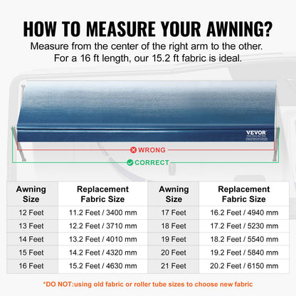 VEVOR RV Awning Fabric Replacement, 4.63m Fabric Length for 4.9m Awning, Heavy Duty