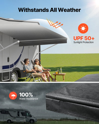 RV Awning Fabric Replacement, 4.57 m (Fabric 4.3 m) 510g Heavy-Duty Weatherproof Vinyl Camper Awning Replacement, UPF50+ Protection Waterproof Outdoor Canopy for RV Motorhome Trailer, Black Fade
