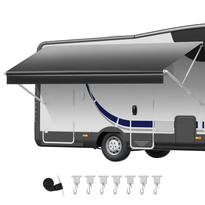 RV Awning Fabric Replacement, 4.57 m (Fabric 4.3 m) 510g Heavy-Duty Weatherproof Vinyl Camper Awning Replacement, UPF50+ Protection Waterproof Outdoor Canopy for RV Motorhome Trailer, Black Fade