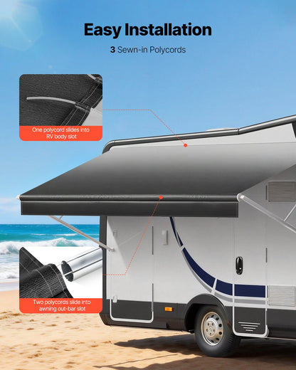 RV Awning Fabric Replacement, 4.88 m (Fabric 4.6 m) 510g Heavy-Duty Weatherproof Vinyl Camper Awning Replacement, UPF50+ Protection Waterproof Outdoor Canopy for RV Motorhome Trailer, Black Fade
