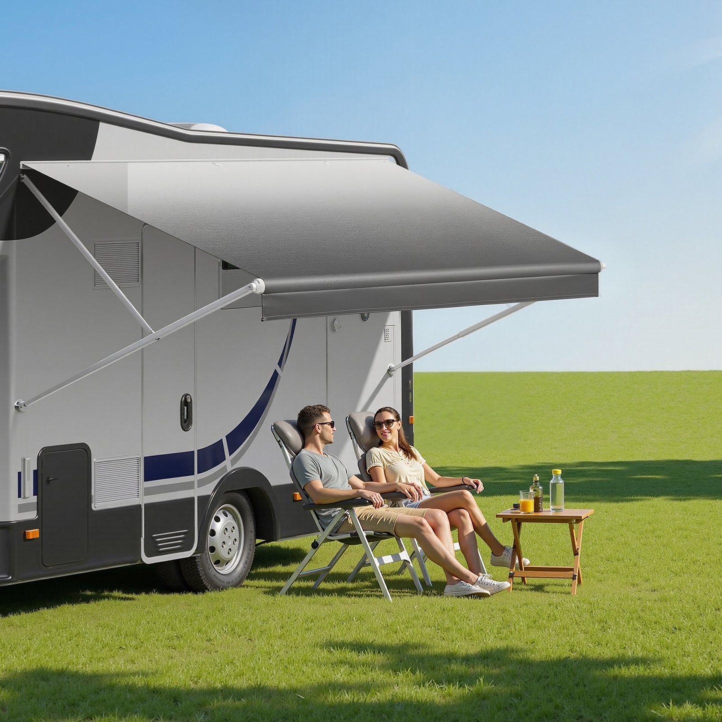 RV Awning Fabric Replacement, 4.88 m (Fabric 4.6 m) 510 g Heavy-Duty Weatherproof Vinyl Camper Awning Replacement, UPF50+ Protection Waterproof Outdoor Canopy for RV Motorhome Trailer, Gray Fade