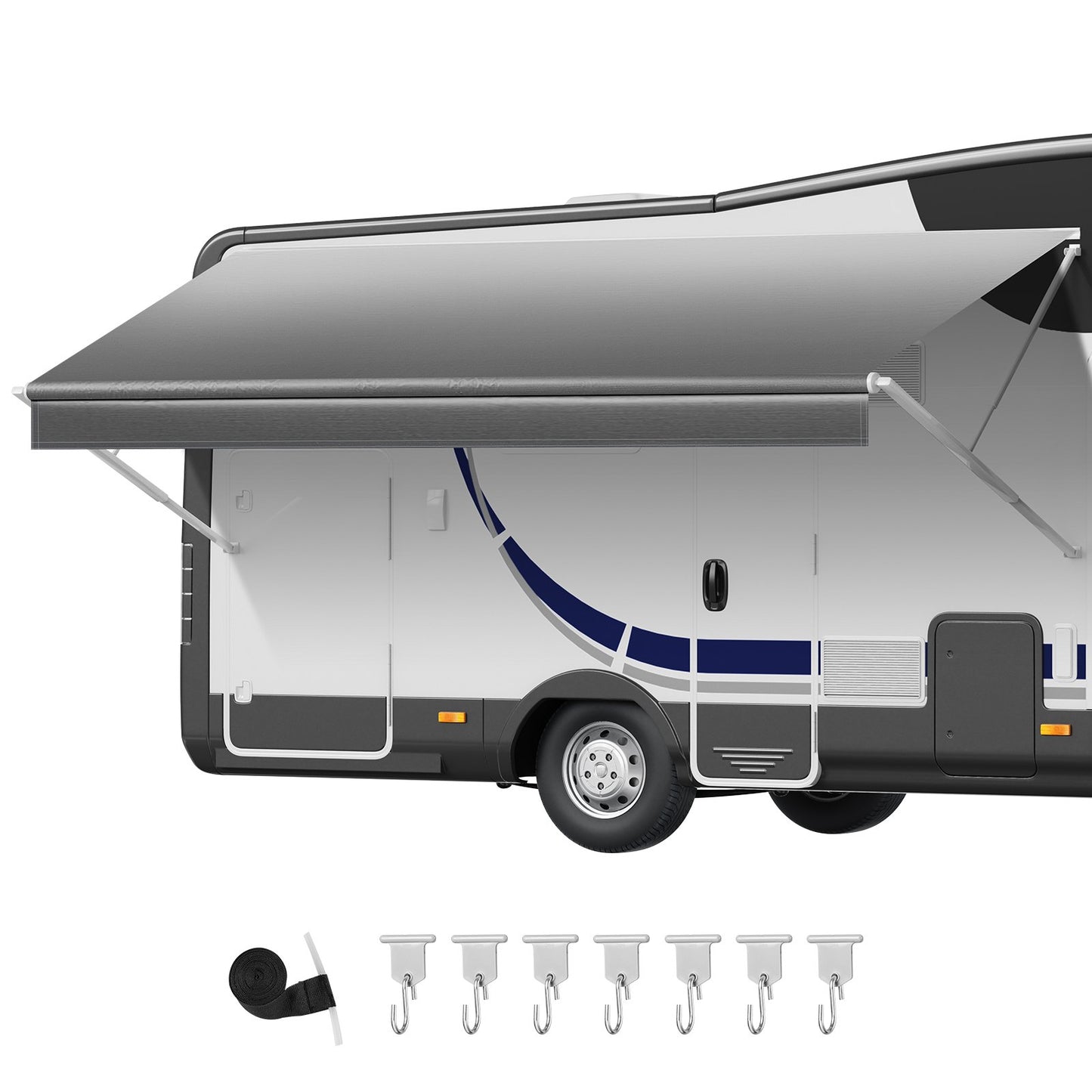 RV Awning Fabric Replacement, 5.18 m (Fabric 4.9 m) 510 g Heavy-Duty Weatherproof Vinyl Camper Awning Replacement, UPF50+ Protection Waterproof Outdoor Canopy for RV Motorhome Trailer, Gray Fade