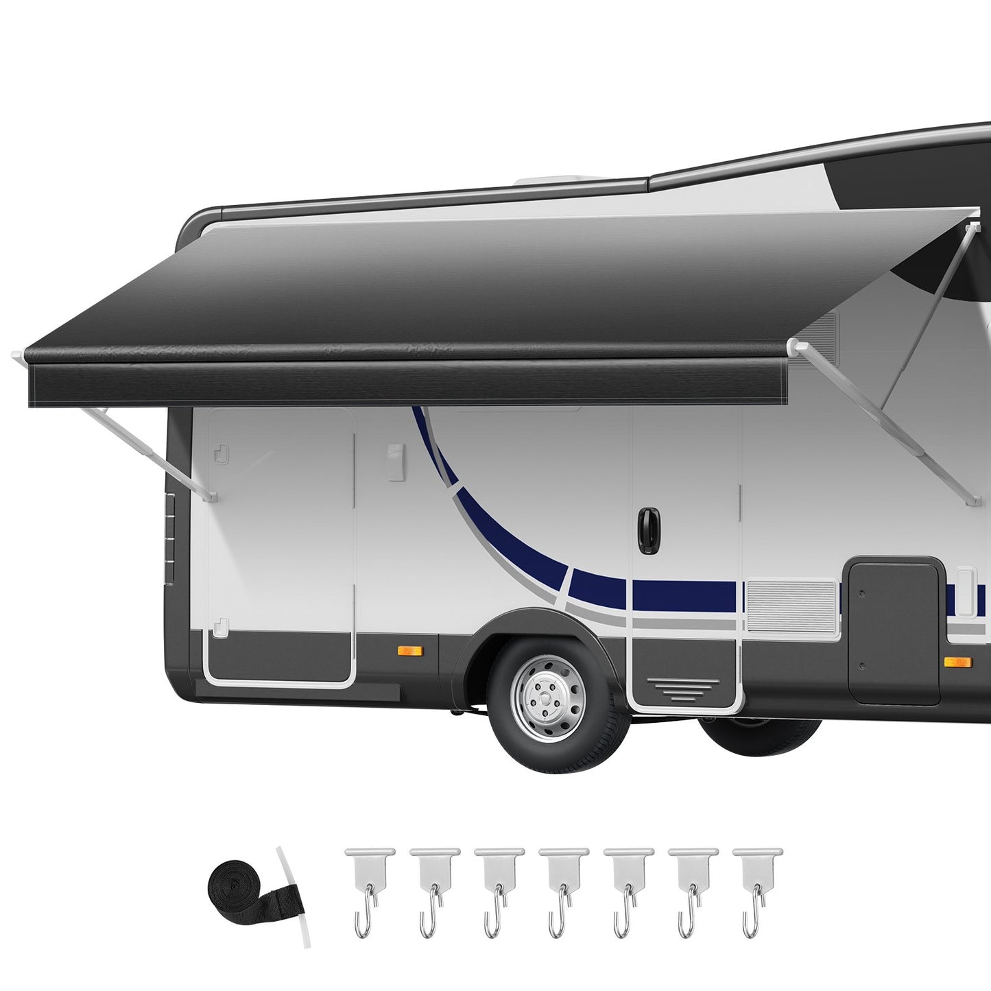 RV Awning Fabric Replacement, 5.18 m (Fabric 4.9 m) 510g Heavy-Duty Weatherproof Vinyl Camper Awning Replacement, UPF50+ Protection Waterproof Outdoor Canopy for RV Motorhome Trailer, Black Fade