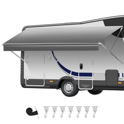 RV Awning Fabric Replacement, 5.49 m (Fabric 5.2 m) 510 g Heavy-Duty Weatherproof Vinyl Camper Awning Replacement, UPF50+ Protection Waterproof Outdoor Canopy for RV Motorhome Trailer, Gray Fade