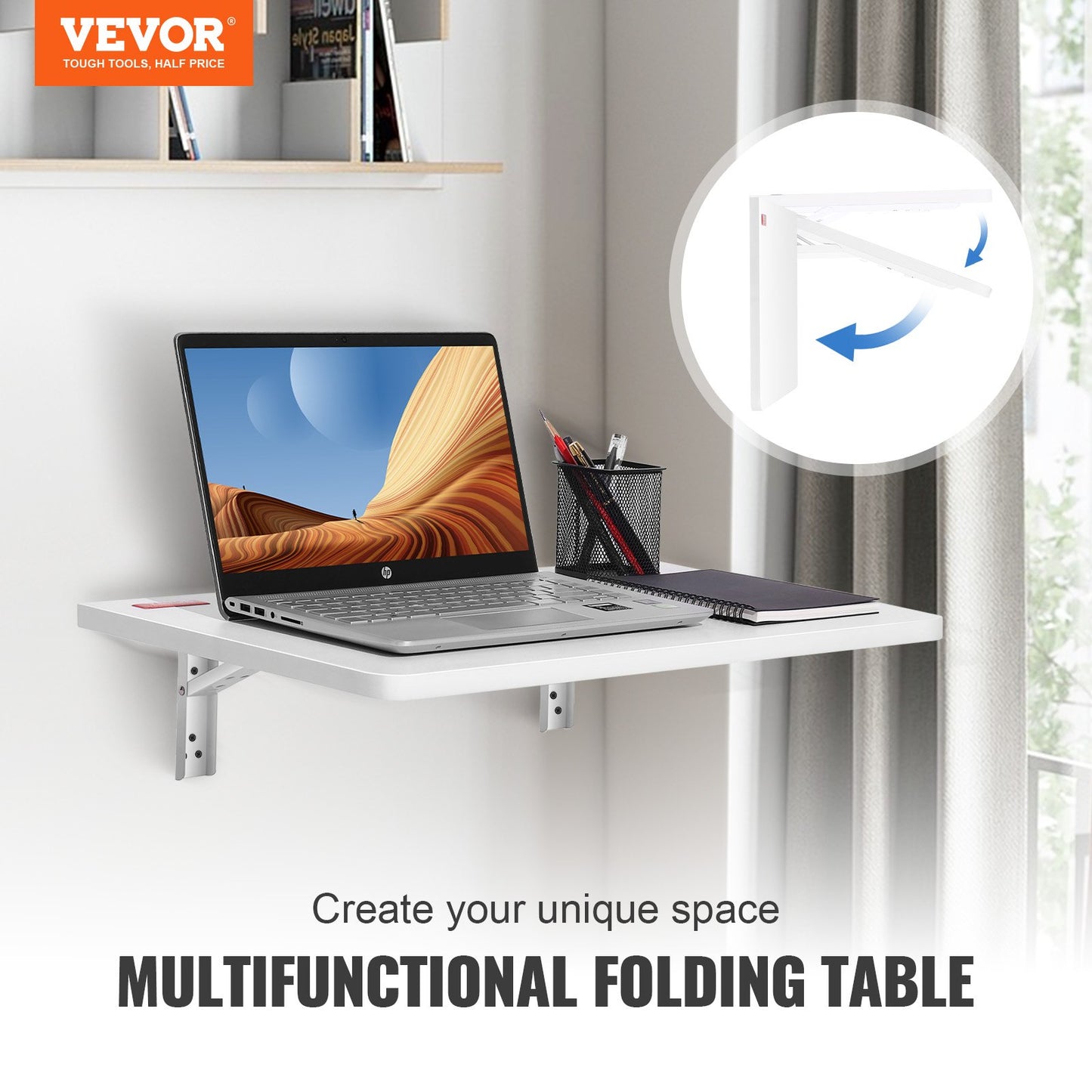 VEVOR Wall Mounted Folding Table, Wall Mount Drop Leaf Tables, Wooden Floating Desk