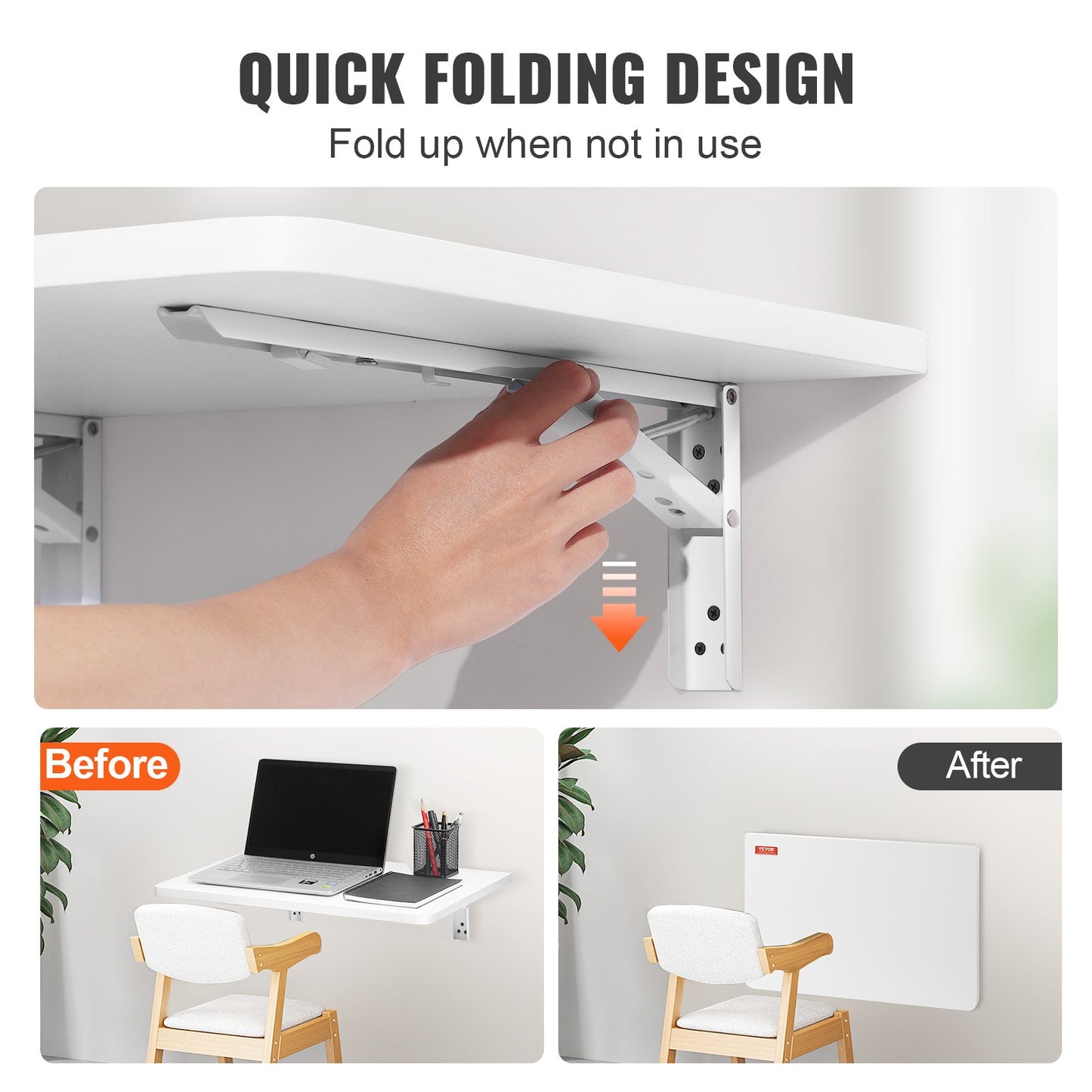 VEVOR Wall Mounted Folding Table, Wall Mount Drop Leaf Tables, Wooden Floating Desk