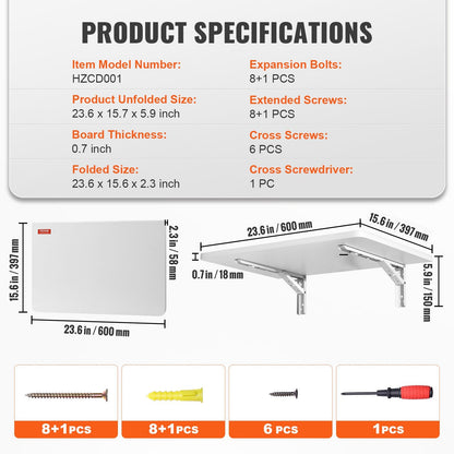 Wall-Mounted Foldable Desk, 0.6 x 0.4 m, 45 kg Capacity, Wooden Table