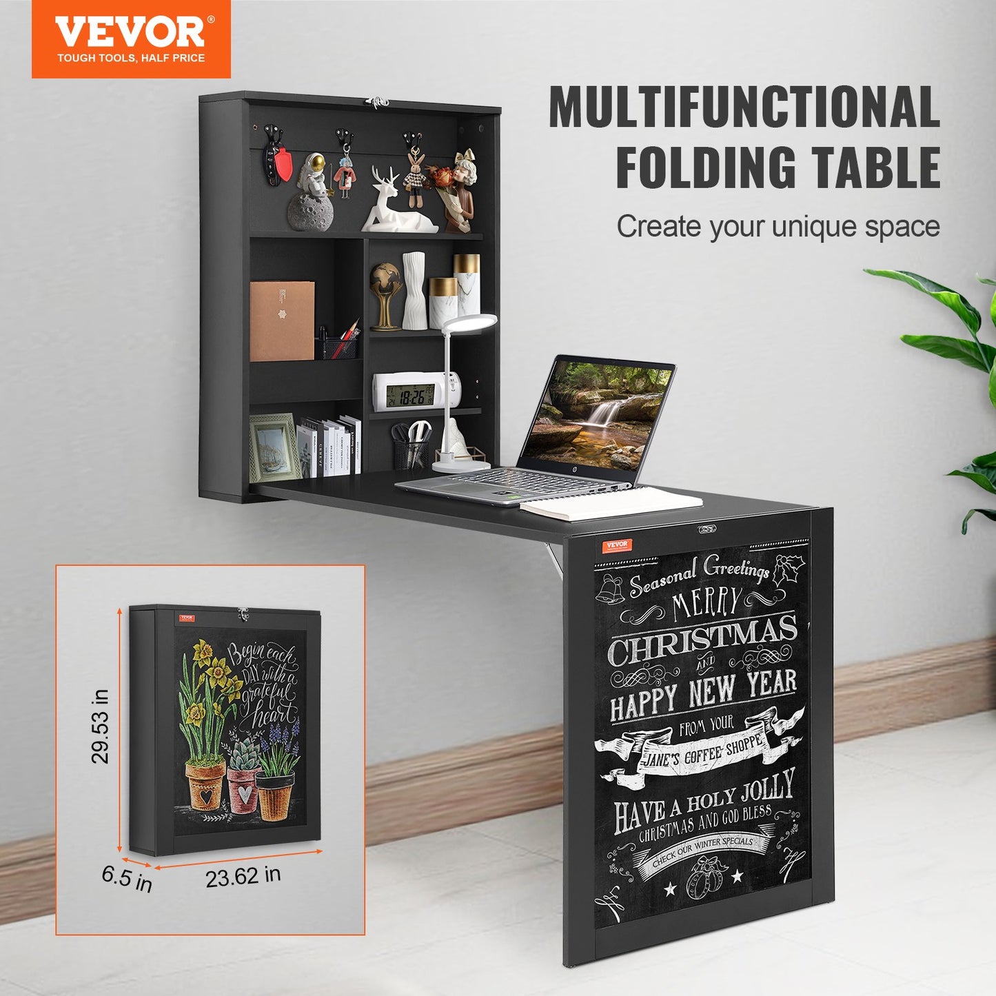 VEVOR Wall Mounted Desk, Fold out Convertible Desk, Multi-Function Folding Wall