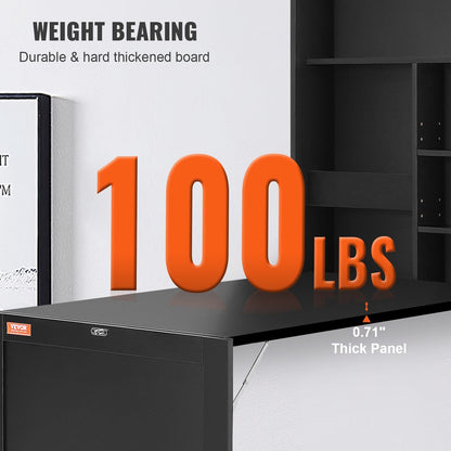 Wall Mounted Foldable Desk with Chalkboard & Storage, 45 kg Capacity, 0.7 m Thick