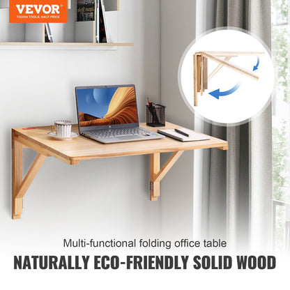 Wall Mounted Folding Table, Solid Wood Drop Leaf Desk for Home or Office Use