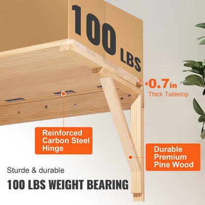 Wall Mounted Folding Table, Solid Wood Drop Leaf Desk for Home or Office Use