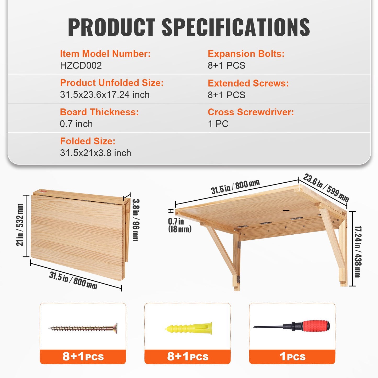 VEVOR Wall Mounted Folding Table, Wall Mounted Drop Leaf Tables, Solid Wood Floating