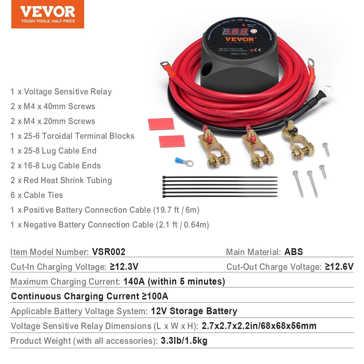 140A Dual Battery Isolator Kit with LCD for RV, Camper, Boat, and Truck