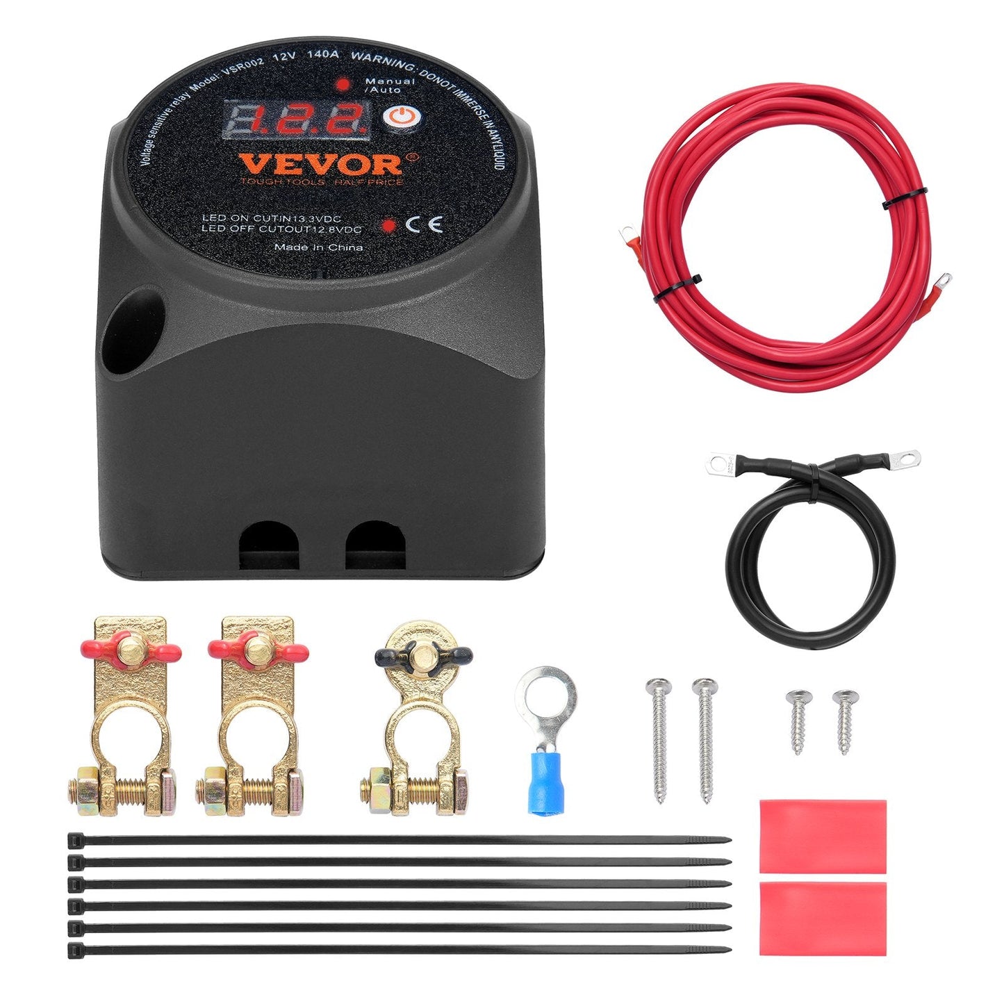 140A Dual Battery Isolator Kit with LCD for RV, Camper, Boat, and Truck